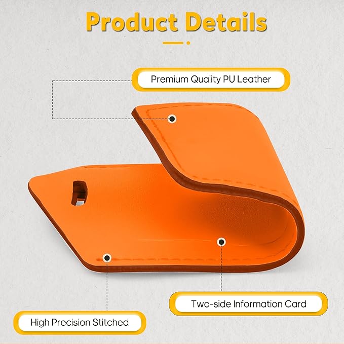 Travelambo 12 Pack Luggage Tags Faux Leather for Suitcases Travel Bag Labels with Protection Cover ID (Orange)
