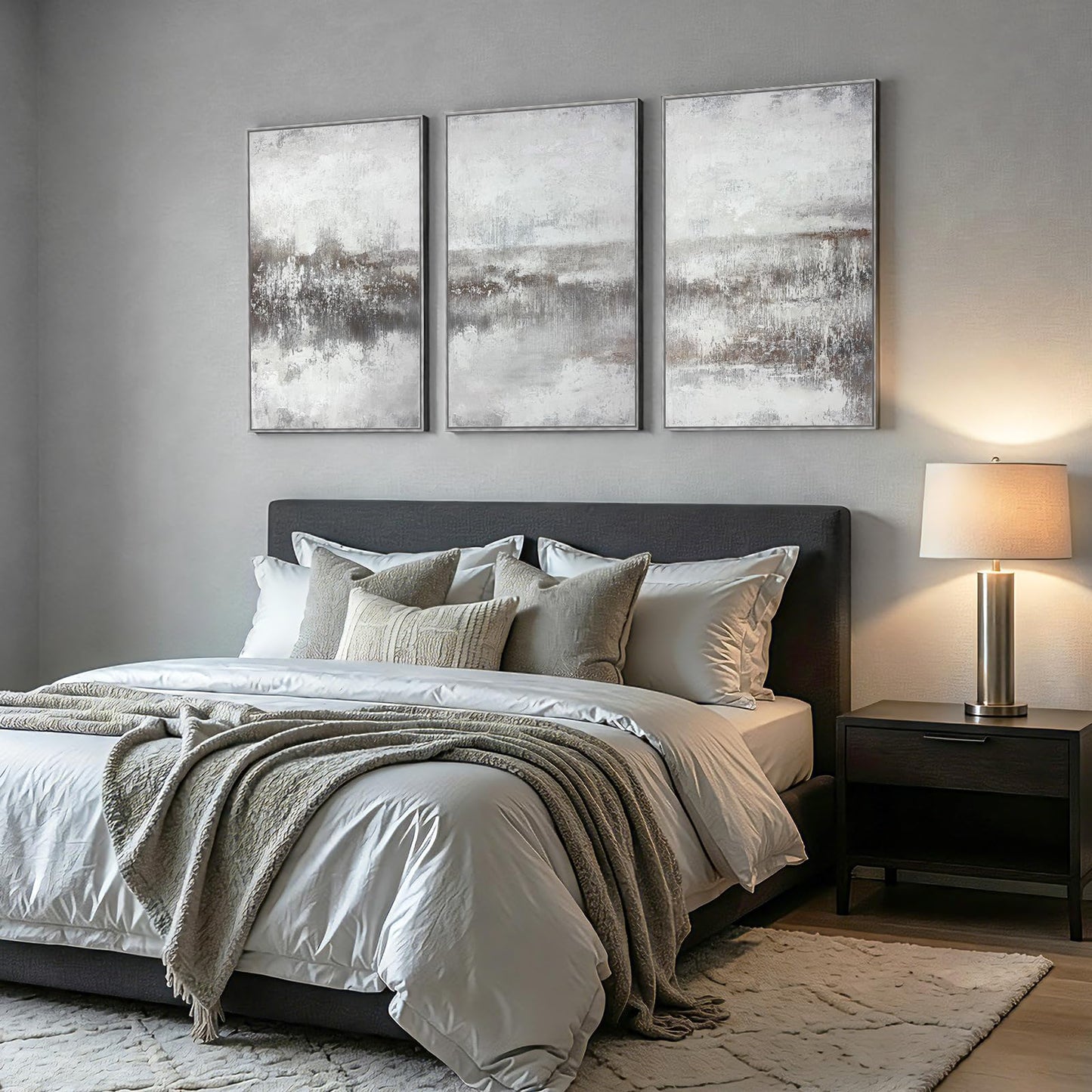 SAFERRYHOME Abstract Textured Wall Art Hand Painted, Large Modern Landscape Framed Canvas Wall Decor, Neutral Minimalist Gray Brown Painting Artwork for Home Office Living Room, 24"x36"x3