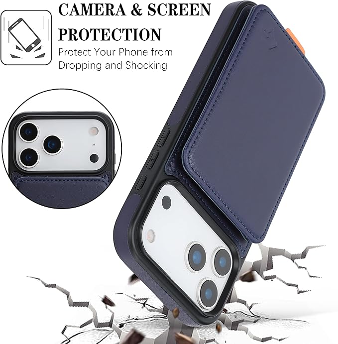 GUERNICA for iPhone 17 Pro (6.3") Case Wallet with Card Holder, RFID Blocking Leather Protection, Shockproof Women Men Phone Case for Apple 17 Pro, Blue
