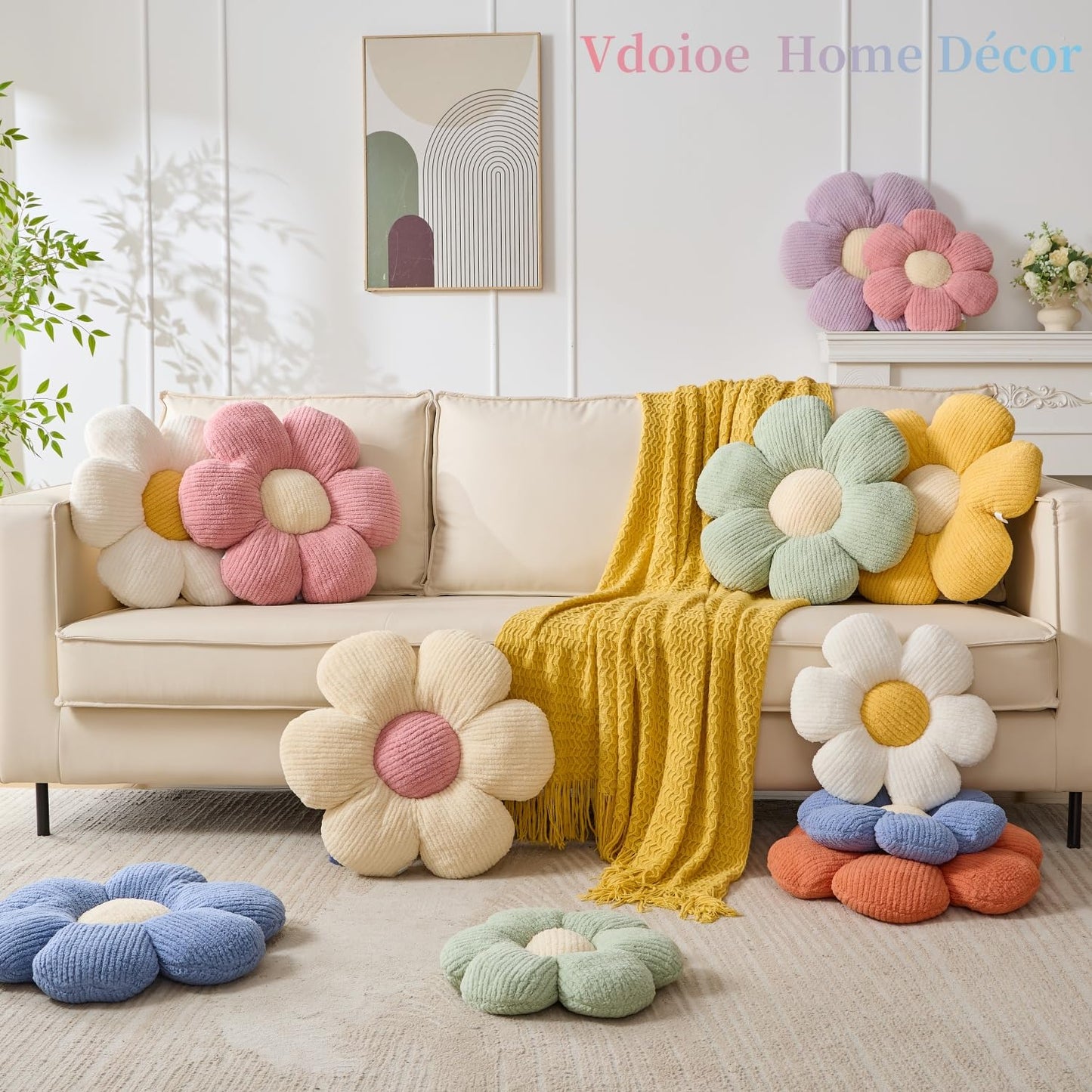 Vdoioe Flower Pillow, Yellow Throw Pillows Cute Daisy Decorative Pillow Cushion Seating Home Decorative for Bed, Sofa, Couch
