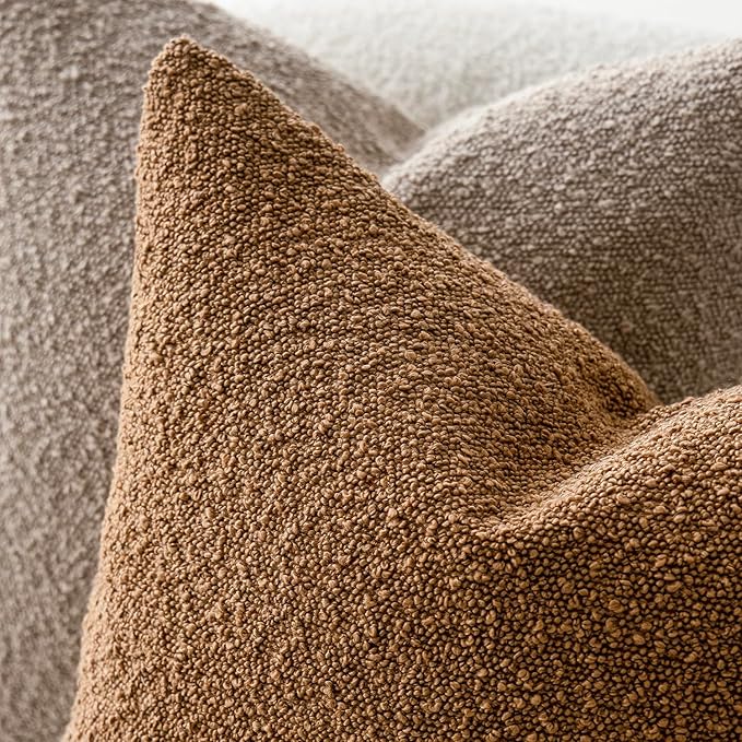 Foindtower Decorative Textured Boucle Throw Pillow Covers Accent Solid Pillow Cases Neutral Soft Cozy Couch Cushion Case for Chair Sofa Bedroom Living Room Home Decor 26 x 26 Inch,Tobacco