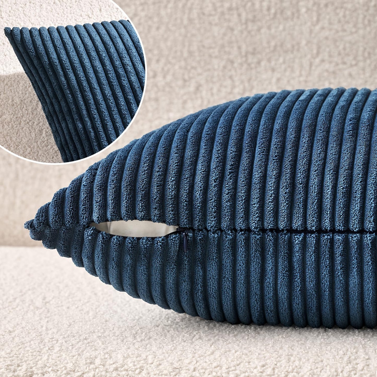 MIULEE Decorative Corduroy Pillow Covers Soft Solid Pack of 2 Cushion Cases Boho Square Throw Pillow Covers Navy Blue Coastal Pillowcases for Couch Chair Sofa Bed Living Room Home Decor 18 x 18 Inch