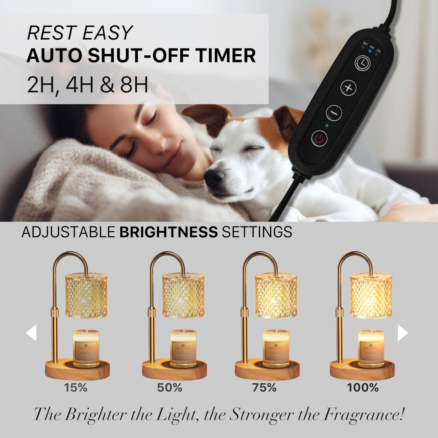 361 Candle Warmer Lamp - Height-Adjustable Wax Melting Warmer Lamp with Timer, Birthday Gifts for Women, 2 Bulb, Ideal for Jar Scented Candles (Golden)