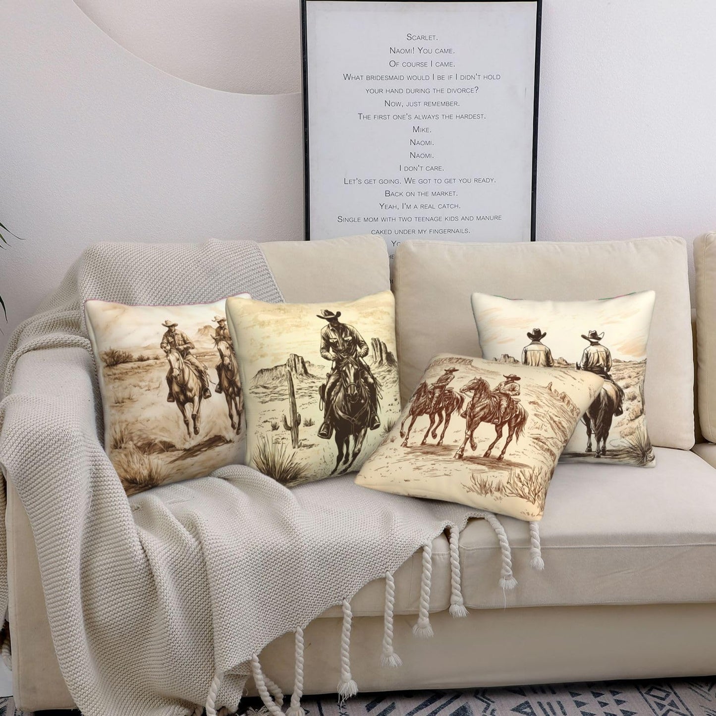 Worltoldb Throw Pillow Covers Set of 4 Decorative Soft Linen Fabric Square Cushion Case for Room Bedroom Sofa Car 18x18 (Western Cowboy, 18"x18")