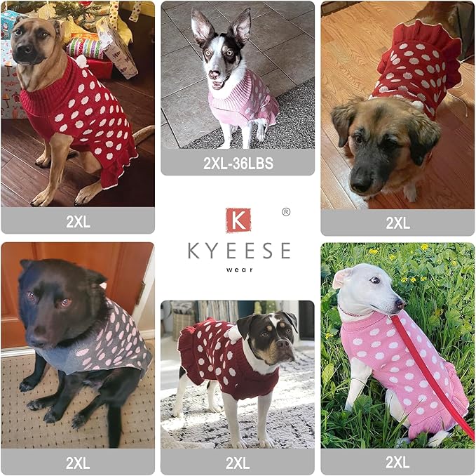 KYEESE Dog Sweater Dress Turtleneck Dog Sweaters for Girl Medium Dogs Polka Dot Knit Pullover Warm Pet Clothes for Fall Winter