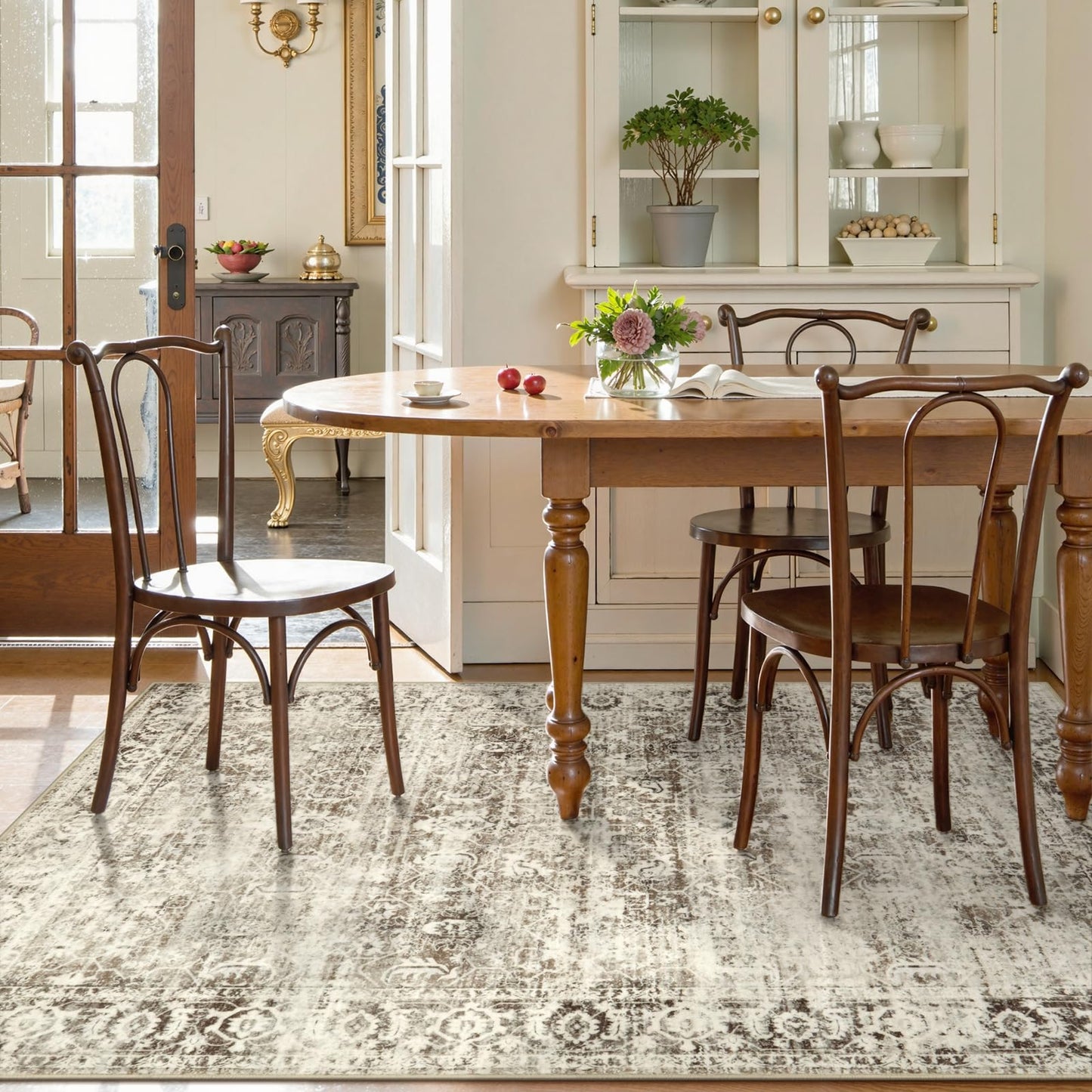 Lahome Margot Washable Rugs 5x7 Boho Living Room Area Rug,Soft Throw Bedroom Area Rug,Retro Distressed Non-Slip Low-Pile Accent Rug Indoor Carpet for Entryway Office Home Decor(5 x 7,Beige)