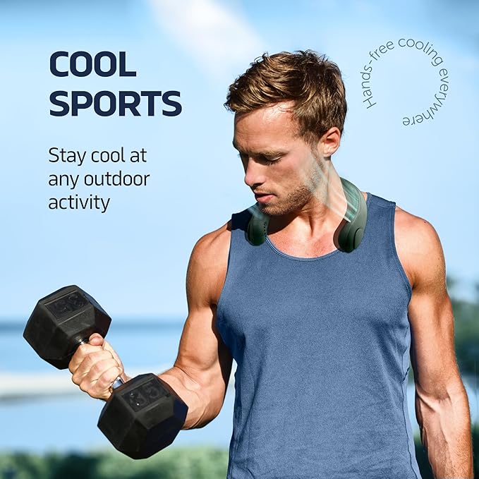 NEXAIR Portable Neck Fan - 3 Speed Rechargeable Bladeless Neck Fan, Adjustable Personal Green Neck Fan For Women & Men Modern Design, Great Cooling Fan For Travel, Outdoors & Sports