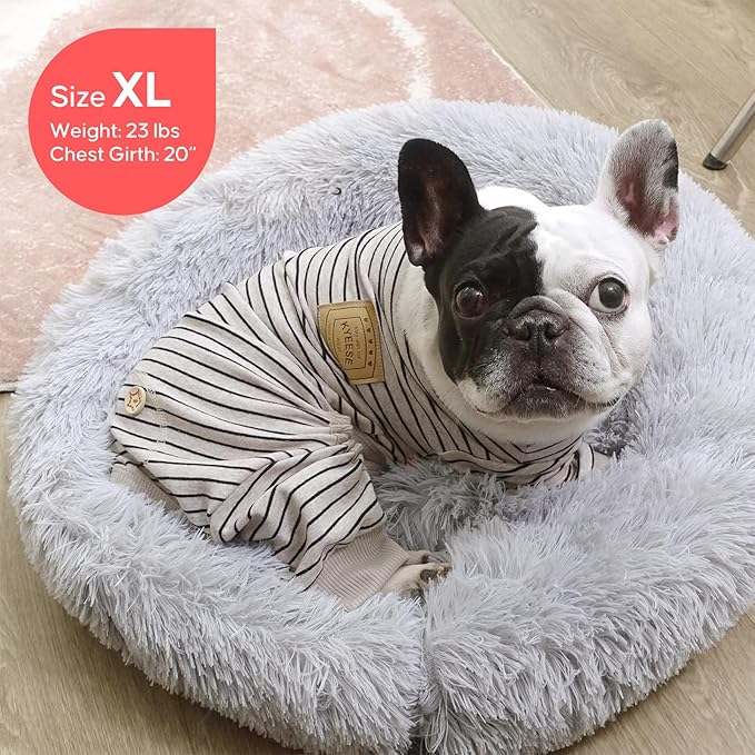 KYEESE Dog Pajamas Stretchable 4 Legs Doggie Jammies Striped Dog PJS Jumpsuit Lightweight Onesie Puppy Pajamas Soft Breathable Cozy Pet Outfit PJS Comfortable Sleepwear,Ivory Brown Striped, X-Small