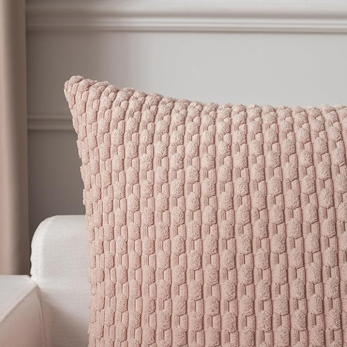 Kevin Textile Valentines Day Corduroy Decorative Throw Pillow Covers 20x20 Inch Pack of 2 Soft Boho Striped Pillow Covers Modern Home Decor Gifts for Spring Sofa Living Room Couch Bed Light Pink