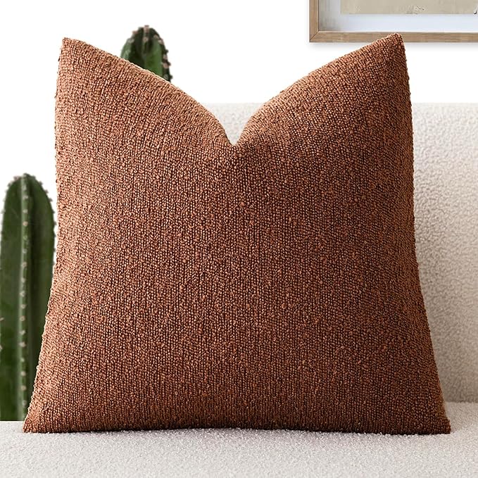 Foindtower Decorative Textured Boucle Throw Pillow Covers Accent Solid Pillow Cases Neutral Soft Cozy Couch Cushion Case for Chair Sofa Bedroom Living Room Home Decor 24x24 Inch,1PC,Red Taupe