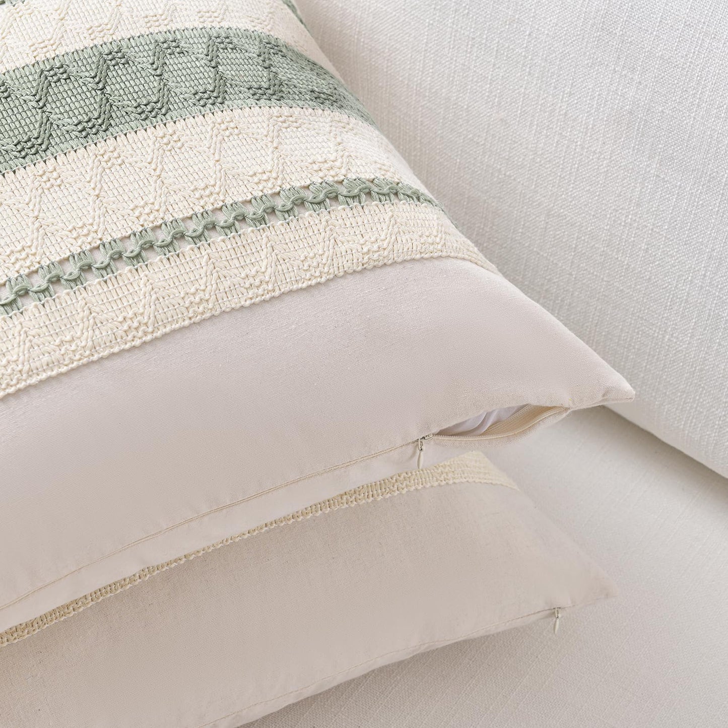 Fancy Homi Set of 1 Sage Green Boho Lumbar Decorative Throw Pillow Covers 14x24 Inch for Living Room Bedroom Couch Bed Sofa, Rustic Retro Cushion Case, Bohemian Room Home Decor
