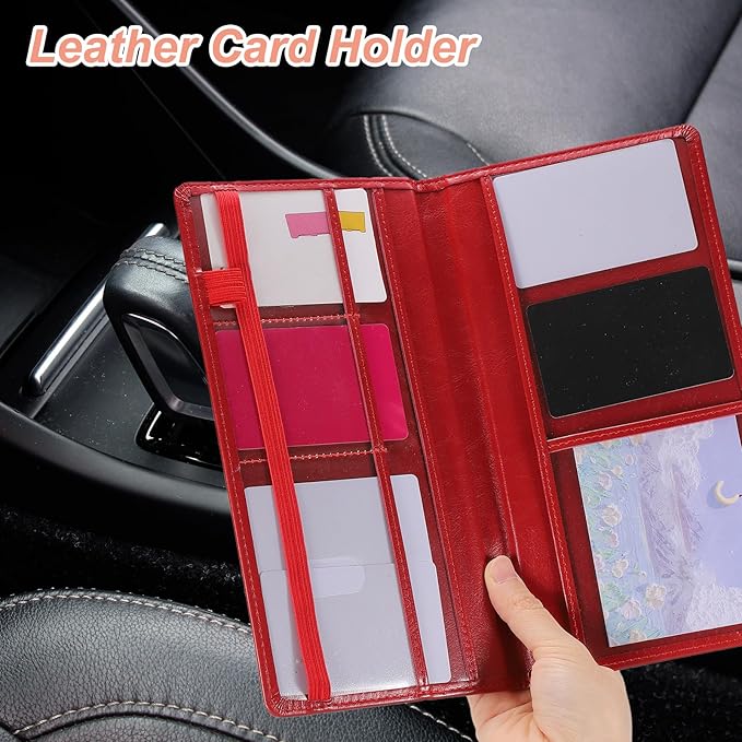 HARFINGTON Car Registration and Insurance Holder 9.45" x 5.04" PU Leather Vehicle Glove Box Organizer Storage Accessories Men Women Car ID Holder for License ID Card Bank Card, Brown