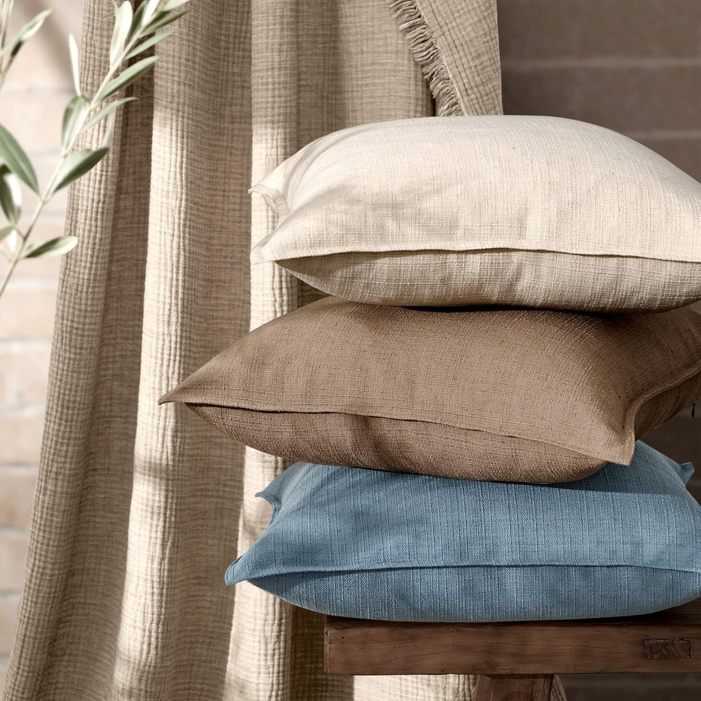 MIULEE Euro Sham Pillow Covers for Bed 26x26, 2 Pack Natural Linen Thick & Textured Decorative Throw Pillow Covers, Neutral Cushion Cases, Modern Farmhouse Home Decor, No Filling