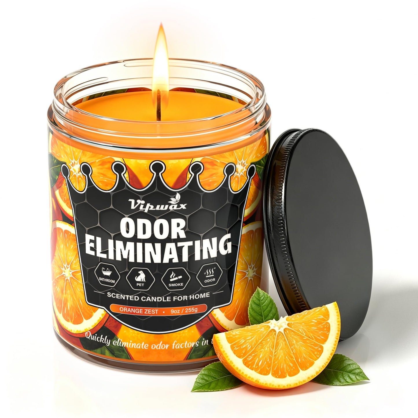 VIPwax Orange Odor Eliminating Candles for Home Scented, Eliminates 99% of Pet, Smoke, Food and Other Smells Quickly, Highly Fragranced Candle, Premium Soy Candles Set for Women