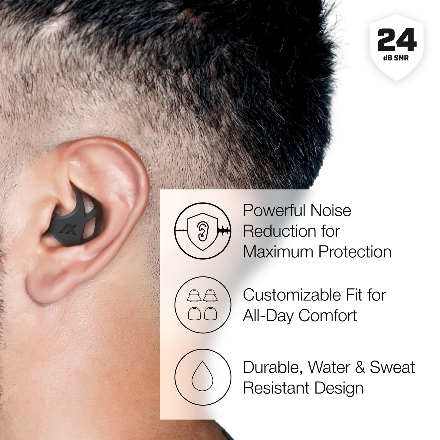 AXIL X20 Noise Reduction Ear Plugs - Green - Customizable Fit Hearing Protection for Sleeping, Festivals, Live Events and Sports – 24dB Reusable Foam and Silicone Eartips with Carrying Case