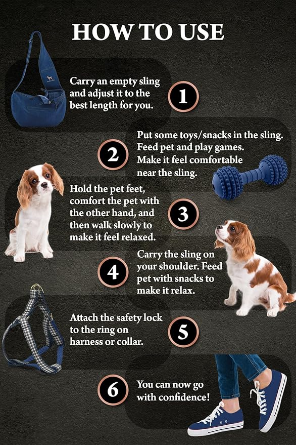 Noah & Paw Dog Sling Carrier for Small Dogs 5-18lb, Dog Sling for Small Dogs and Cats, Dog Carrier with Adjustable Padded Strap, Vegan Denim Lined with Fur, 3X Safety Features, Machine Washable