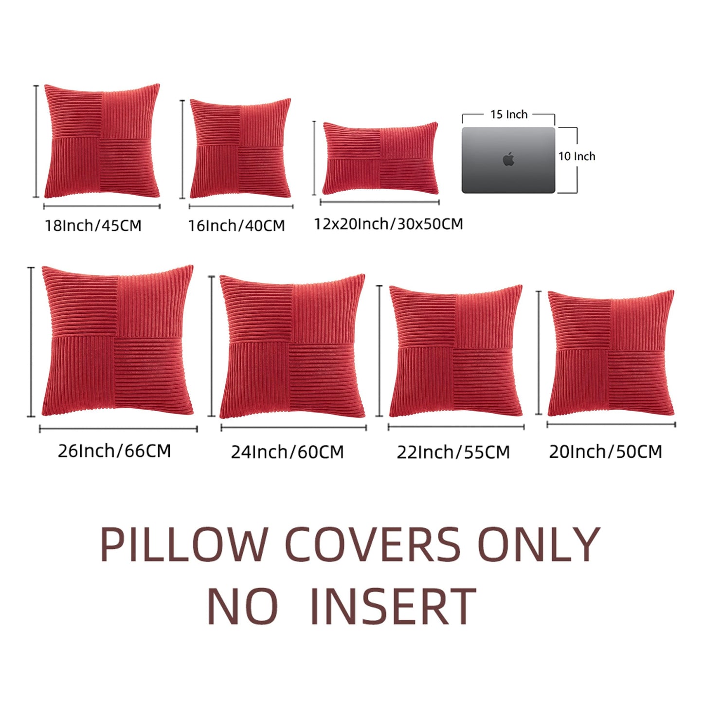 Fancy Homi 2 Packs Red Decorative Throw Pillow Covers 20x20 Inch for Living Room Couch Bed Sofa, Holiday Christmas Home Decor Gift, Soft Corss Corduroy Patchwork Accent Square Cushion Case 50x50 cm