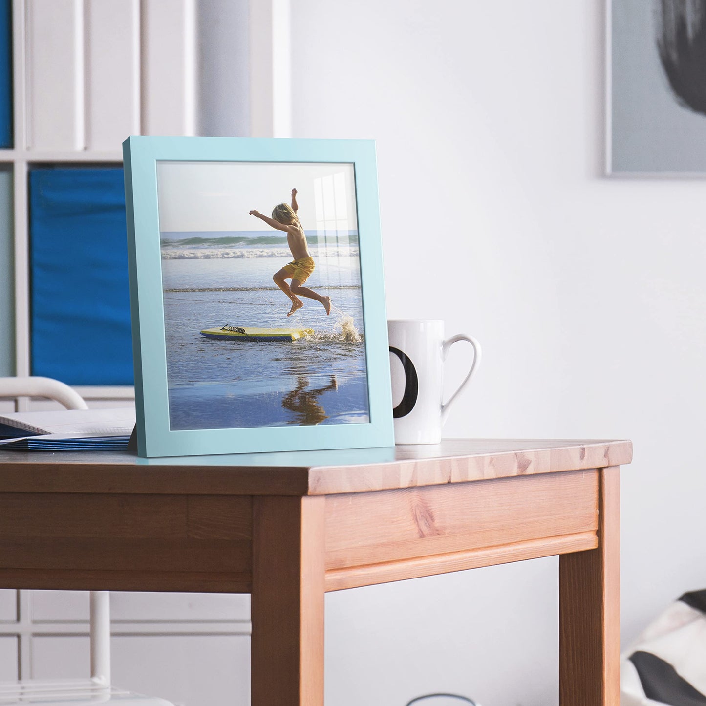 Renditions Gallery 8x10 inch Picture Frame High-end Modern Style, Made of Solid Wood and High Definition Glass Ready for Wall and Tabletop Photo Display, Blue Frame