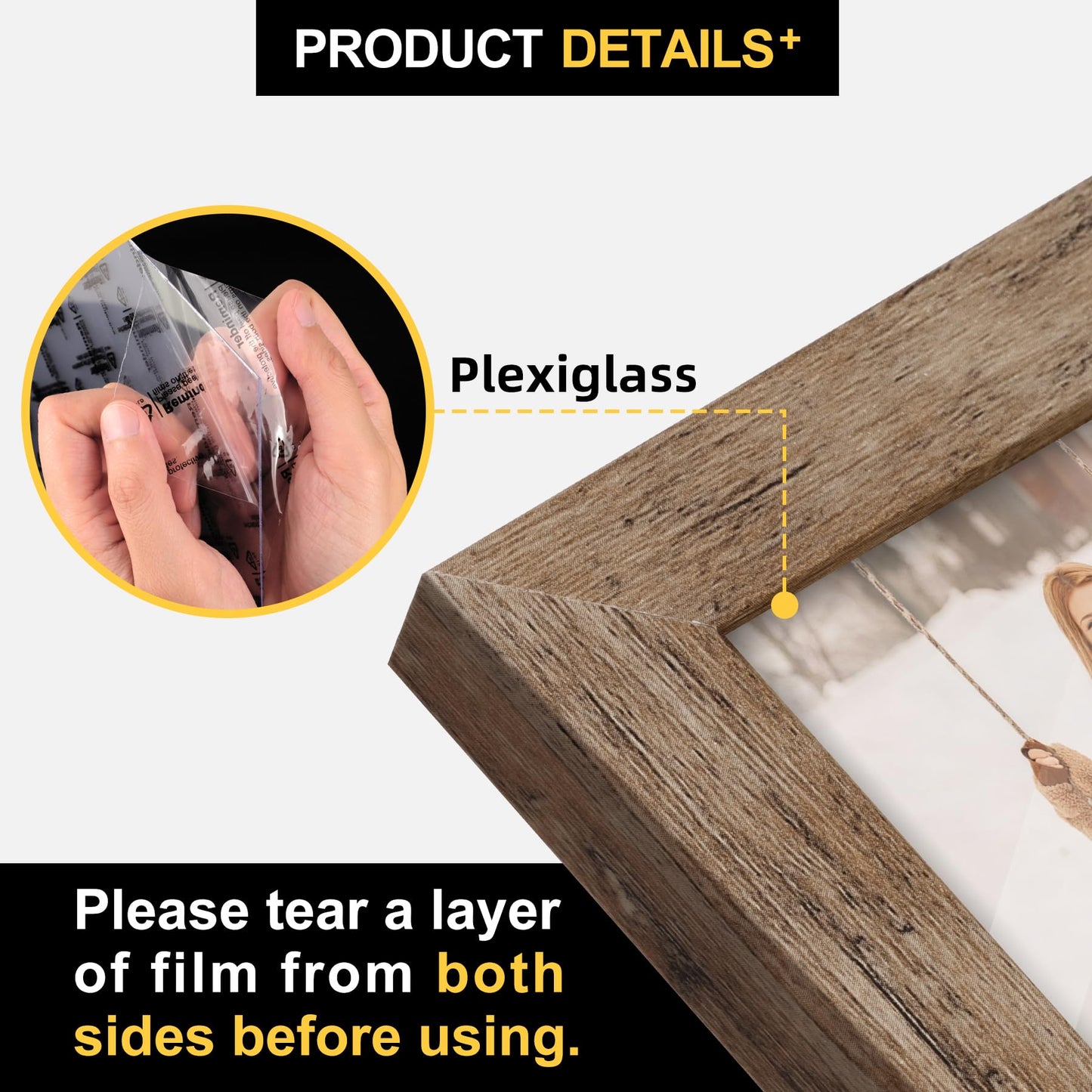 TOFOREVO 8x8 Square Picture Frames Set of 6 Rustic Wood Grain Photo Frame for Gallery Wall Mounting or Tabletop Display
