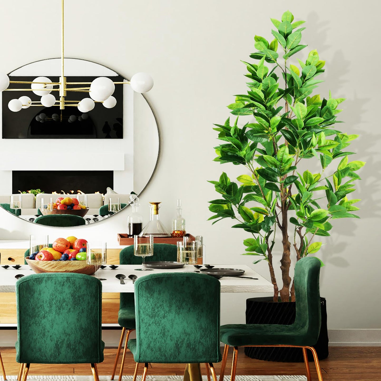 OXLLXO 7.2ft Artificial Rubber Tree (85in) with Plastic Nursery Pot Fake Tree, Faux Ficus Plant for Office House Farmhouse Living Room Home Decor (Indoor/Outdoor)