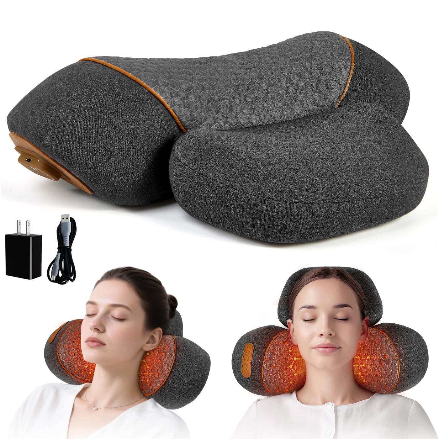 GIFEY Electric Neck Massager Pillow for Pain Relief Deep Tissue, 3-in-1 Rechargeable Neck Cervical Traction Device with Heat, Massage, Electric Stretch, Ergonomic Neck Shoulder Relaxer (Dark Gray)