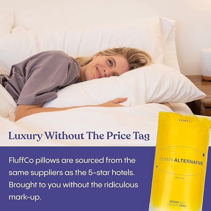 FluffCo Zen Fluff Pillows - Down Alternative - King Bed Pillow for Sleeping Made in USA - Luxury Hotel-Quality Pillow - Gift for Home - 100% Cotton, 300 Thread Count (Soft King Size 1 Pack)