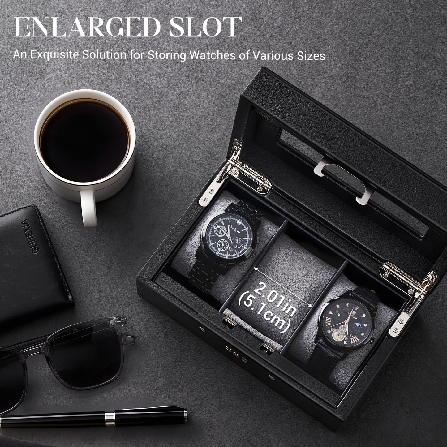 ProCase Lockable Watch Case, 3-Slot Display Storage Box with Glass Lid, Scratch-Free Velvet Lining & Combination Lock, Secure Watch Organizer for Men, Home, Office or Store Display - Black