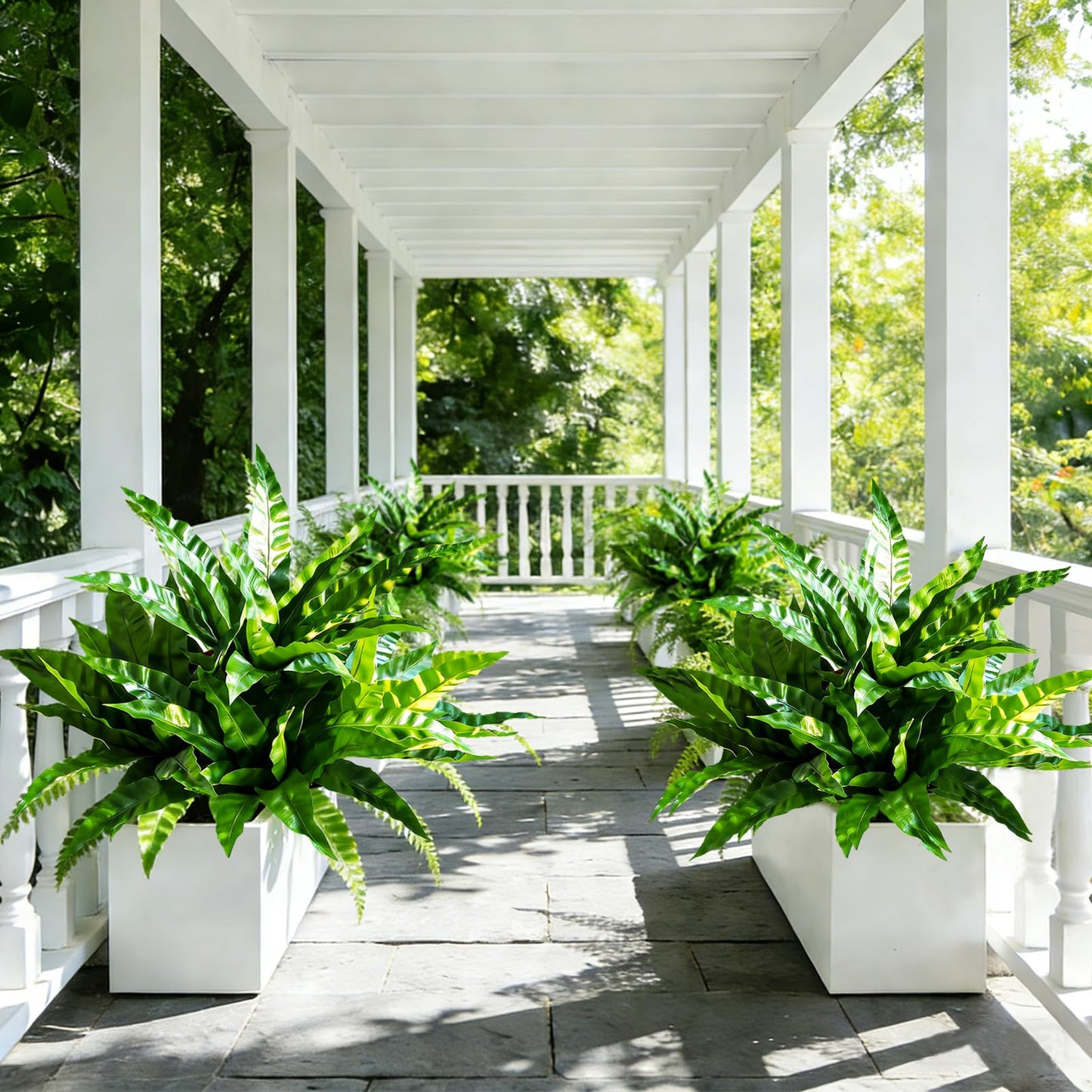 Cherica Fake Ferns,Faux Outdoor Plants UV Resistant,3D Real Touch Fake Plants Total 60 Blades,Weatherproof Artificial Plants Outdoor Indoor for Garden Porch Home Office Living Room Decor