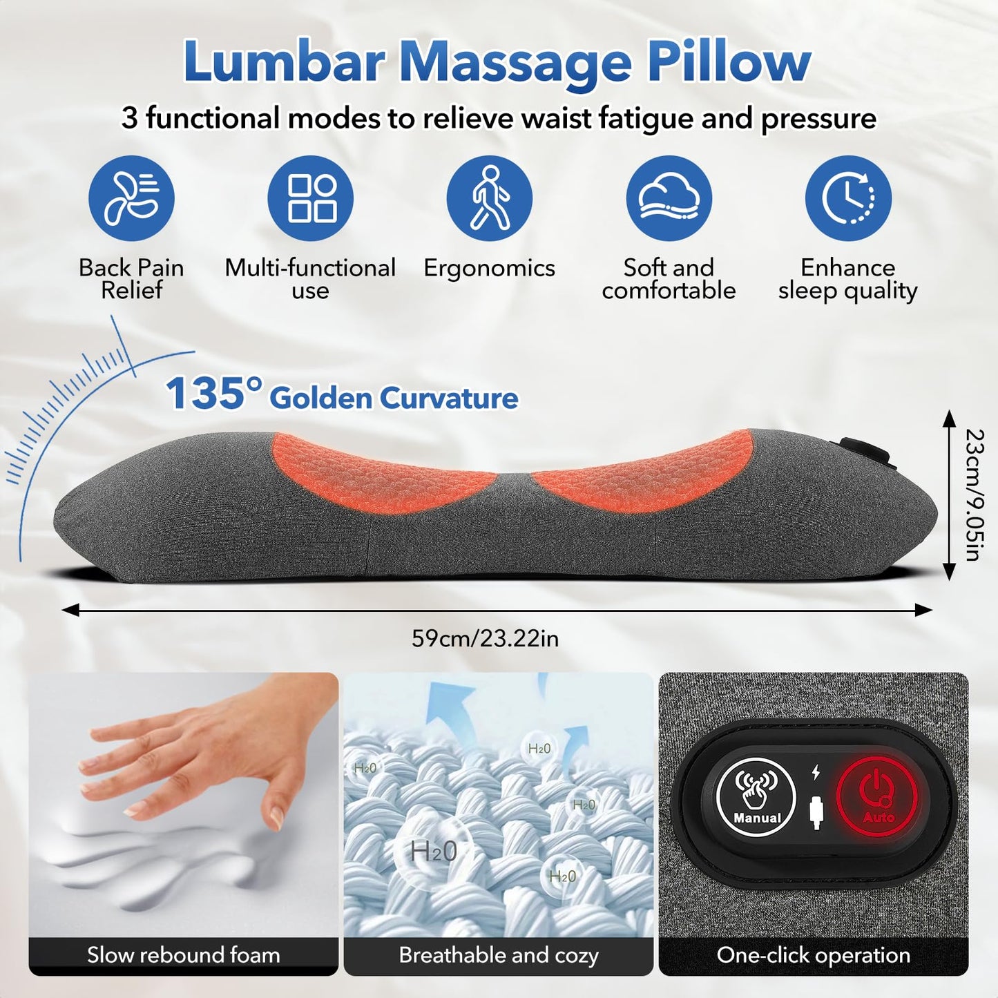 GIFEY Smooth Triple Fusion Back Massager with Heat - Sciatica Pain Relief & Spine Decompression Device, Deep Tissue Massager for Lower Back Pain, Office Chair and Home Use for Chronic Pain Solution