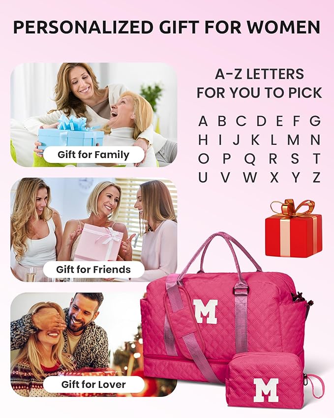 Vogewood Birthday Gifts for 3 4 5 6 7 8 9 10 11 12 13 Year Old Girls-Initial Travel Bag with Shoe Compartment, Weekender Bag, Overnight Bag for Women, Letter Travel Bag with Makeup Bag (Letter L)