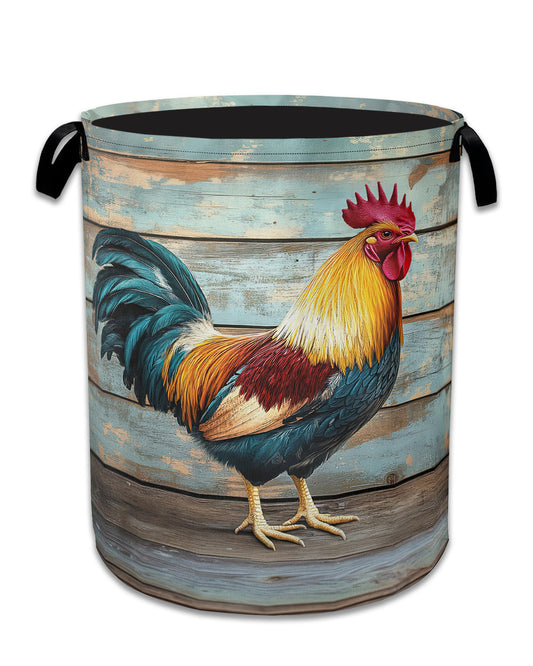 Rooster Laundry Basket,Foldable Oxford Cloth Vintage Wooden Board Laundry Hamper with Handles, 20.8"x16" Tote Bag Clothes Storage Bucket for Laundry Room/Bathroom/Bedroom/Dormitories