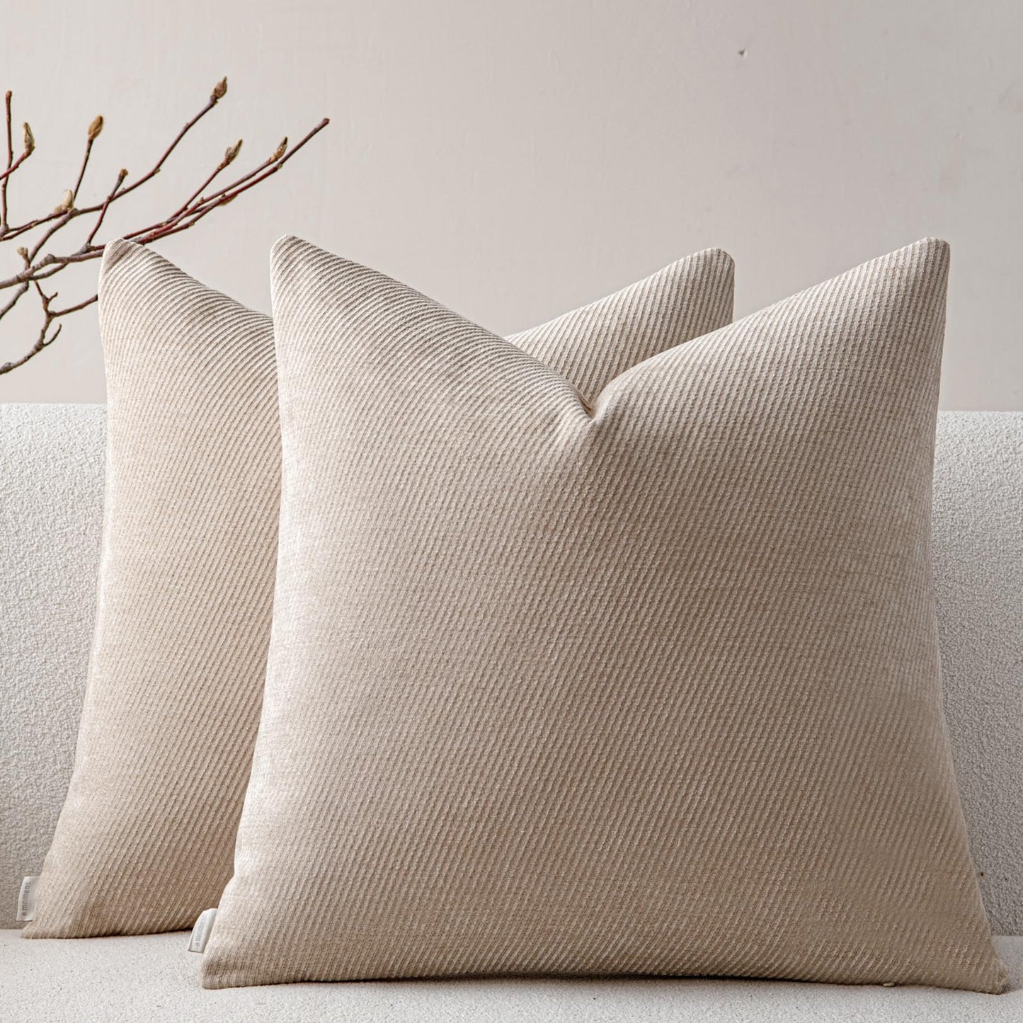 a moment Pack of 2 Decorative Chenille Throw Pillow Covers with Twill Cushion Covers for Sofa Living Room Couch Bed 24x24 Inch Beige