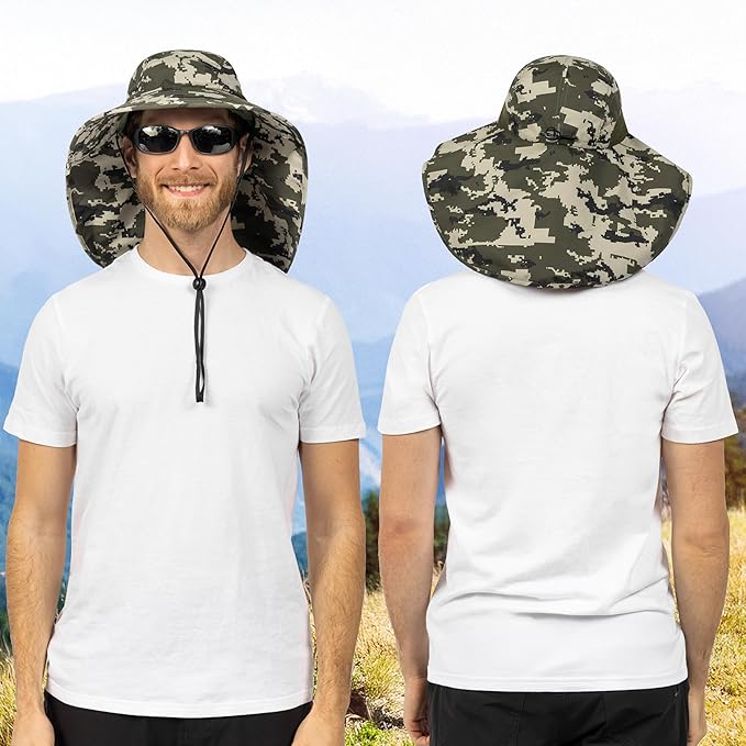SUN CUBE Wide Brim Sun Hat with Neck Flap, UPF50+ Hiking Safari Fishing Hat for Men Women, Sun Protection Beach Hat