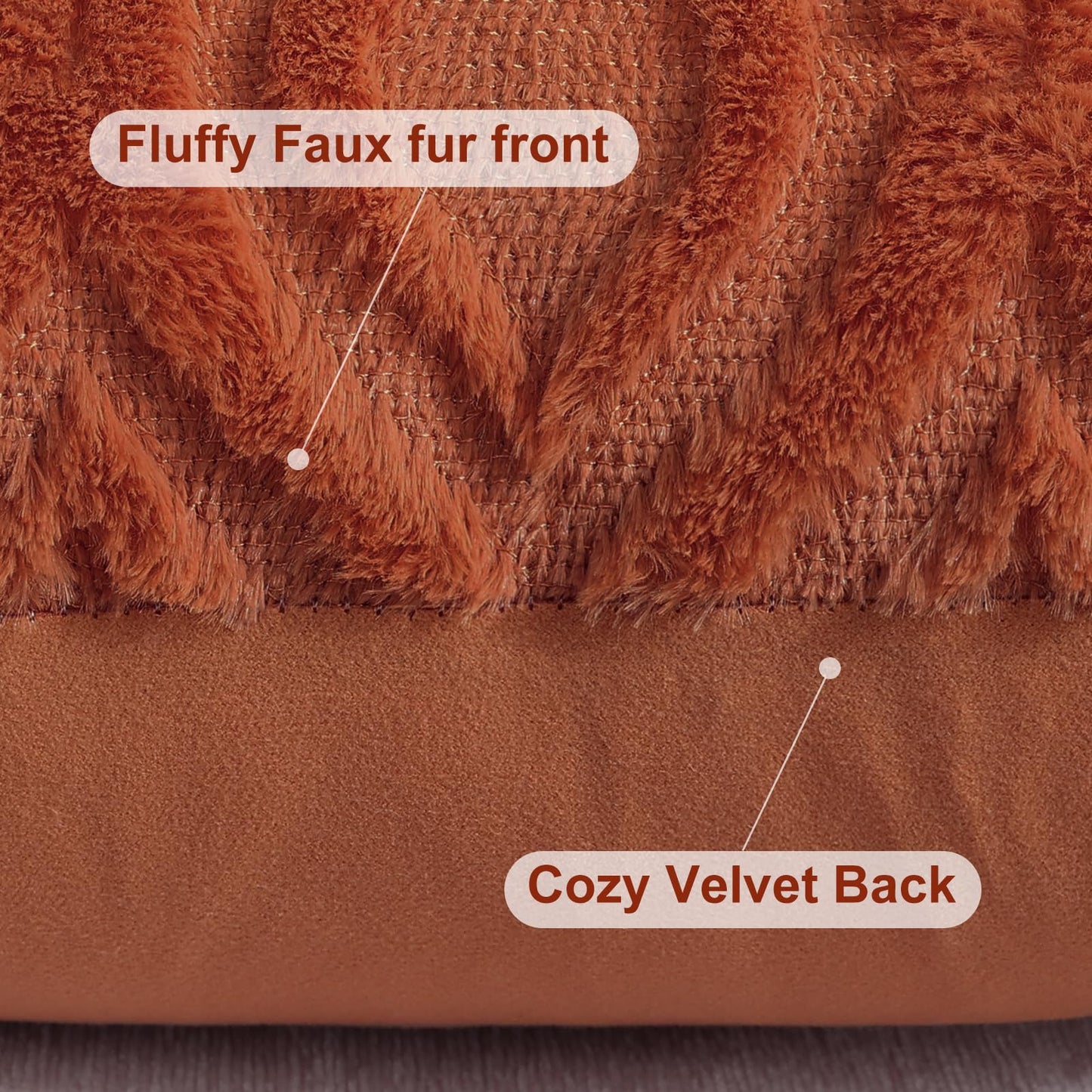 decorUhome Throw Pillow Covers 12x20 Inch Set of 2, Soft Plush Faux Wool Rust Solid Couch Pillow Covers, Accent Farmhouse Neutral Rectangle Pillow Cases for Sofa Bed Living Room