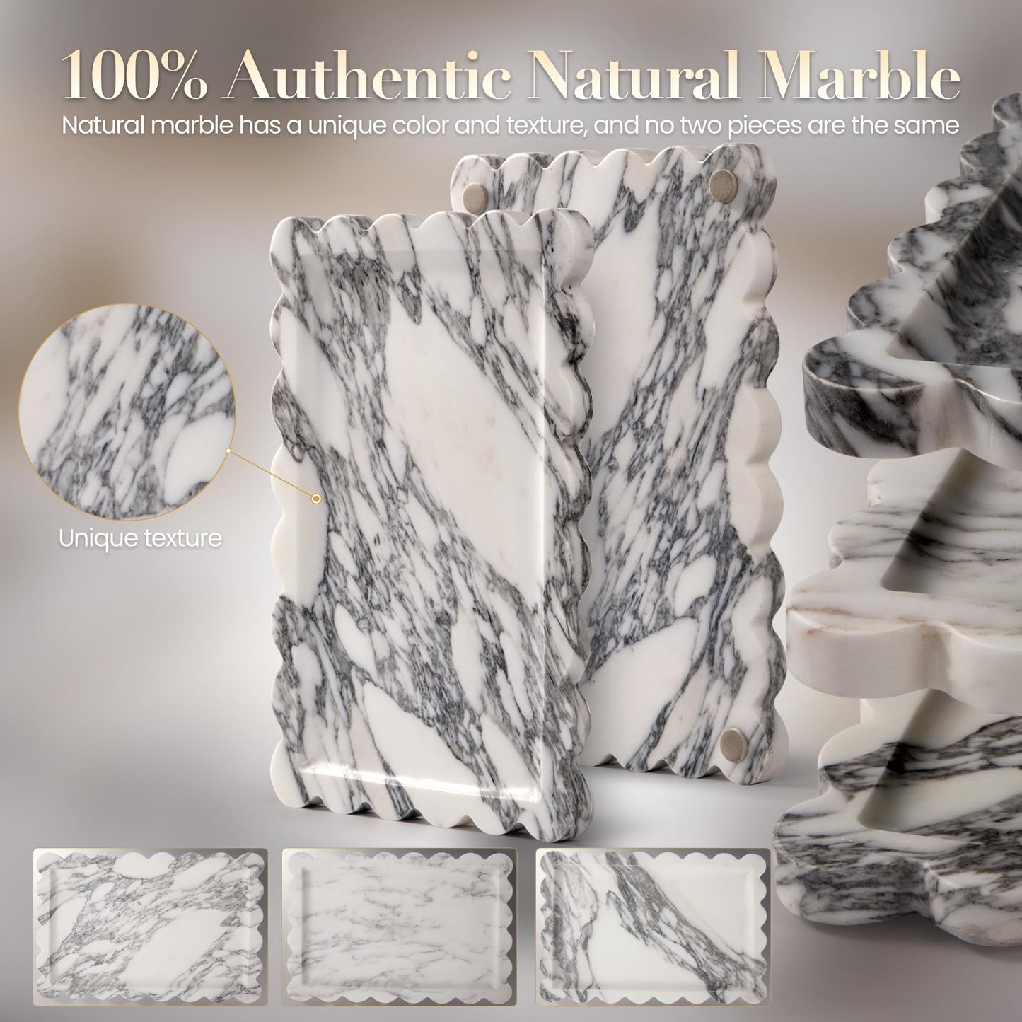 Natural Marble Bathroom Tray, 11.8” x 8" Calacatta Marble Perfume Tray, Black Marble Vanity Tray for Bathroom, Dresser, Kitchen, Cosmetics, Jewelry & Home Decor