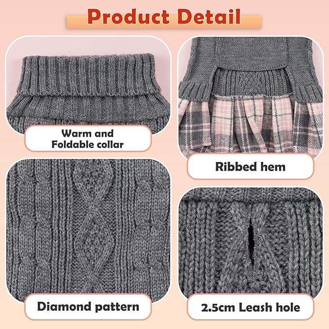 YUDODO Small Dog Sweater Dress with Bowtie Turtleneck - Knitted Pet Girl Dog Winter Clothes - Pet Warm Sweater for Puppy Yorkies, Chihuahua (XL Grey)