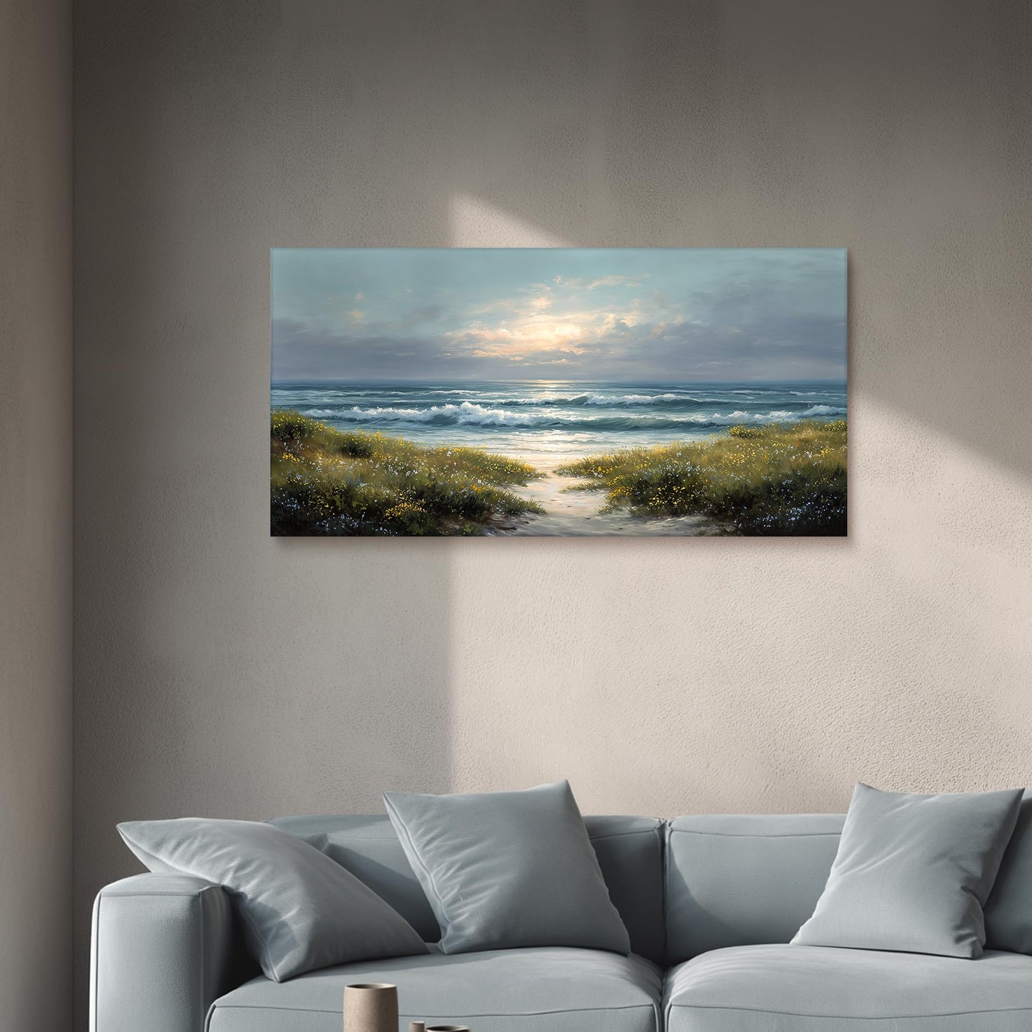 selatala Coastal Large Wall Art 20"X40", Ocean Sunset Landscape Canvas Prints Paintings, Flowers Sea Beach Neutral Wall Picture Artwork Farmhouse Decor Living Room Office Bedroom Dining Room