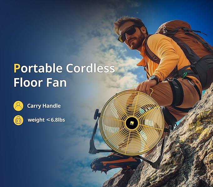 Orison 12" Portable Battery Operated Floor Fan, High-Velocity Floor Fan,Cordless Fan for Camping, Travel, Tents, Hurricanes
