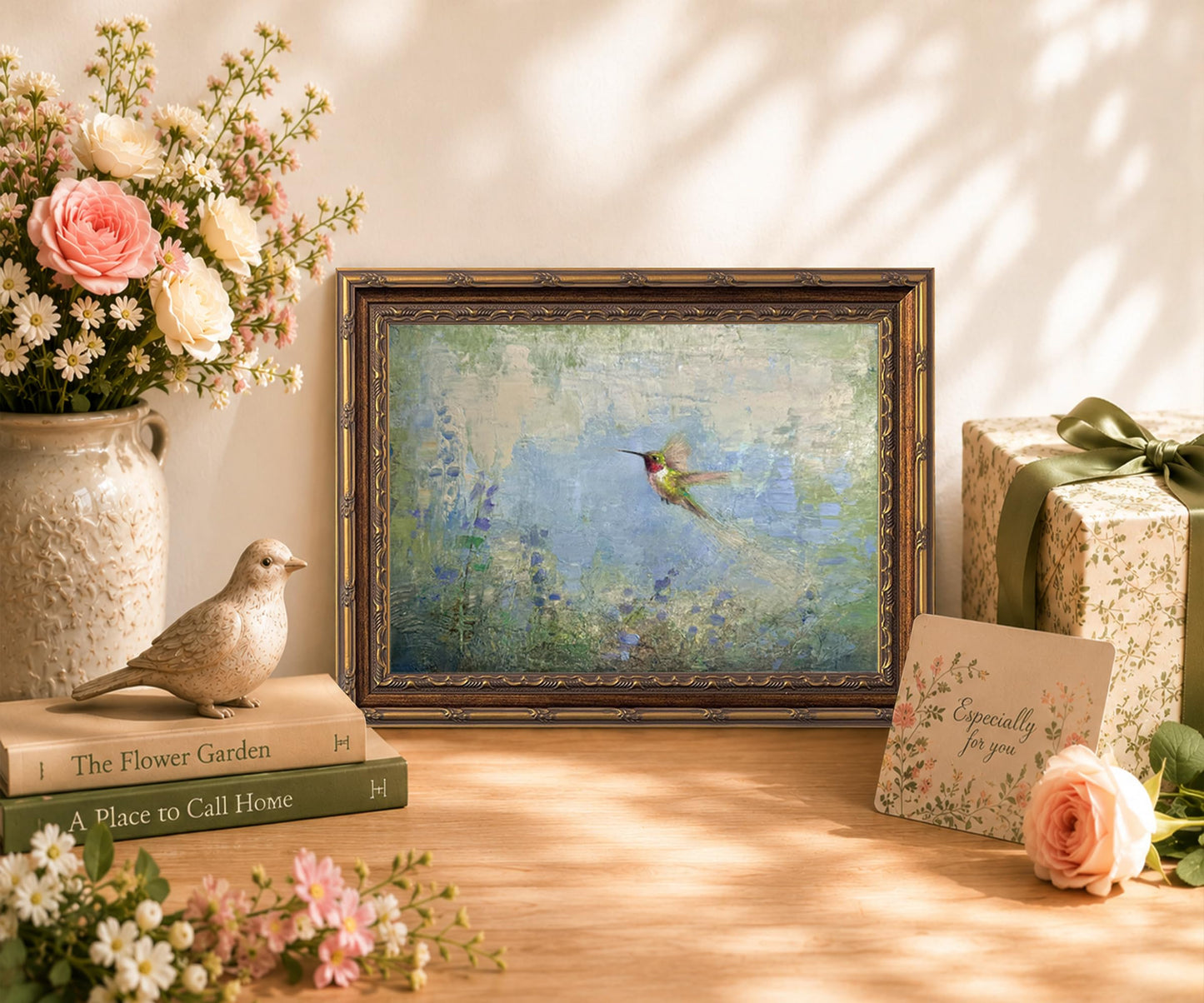 Hummingbird Wall Art Framed Canvas Prints, 8x10 Inches