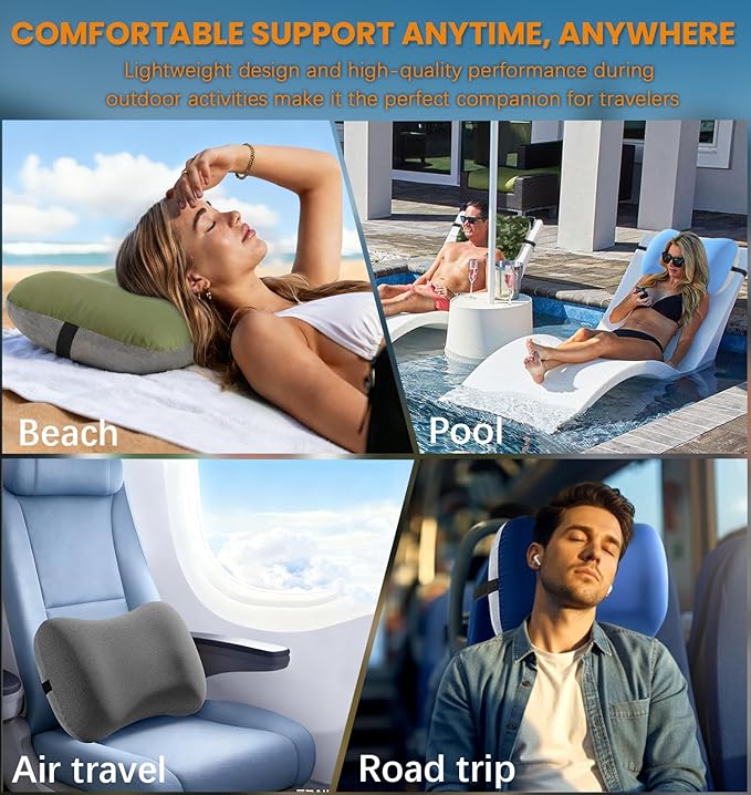 2 Packs Inflatable Neck Pillow for Travel Camp Beach Cruise Essentials Carnival Ship Must Have Deployment Accessories Airplane Attendant Stuff Travel Sheet Cute Small Safety Packable Flight Needs