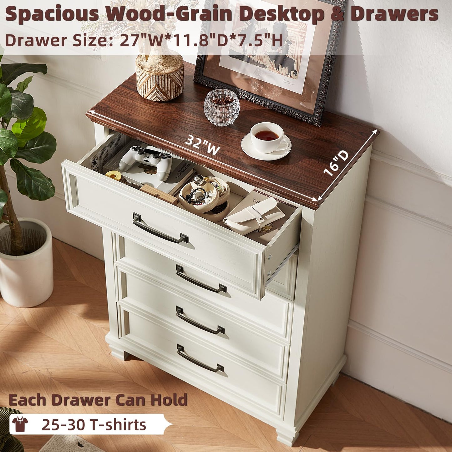 SAVOR LIFE Farmhouse Dresser and Nightstand Sets 4 Piece, 5/7 Drawer Dresser & 2 Drawer Nightstand Set, Rustic Wood Bedroom Furniture Set for Home, Bedroom, Hallway, White