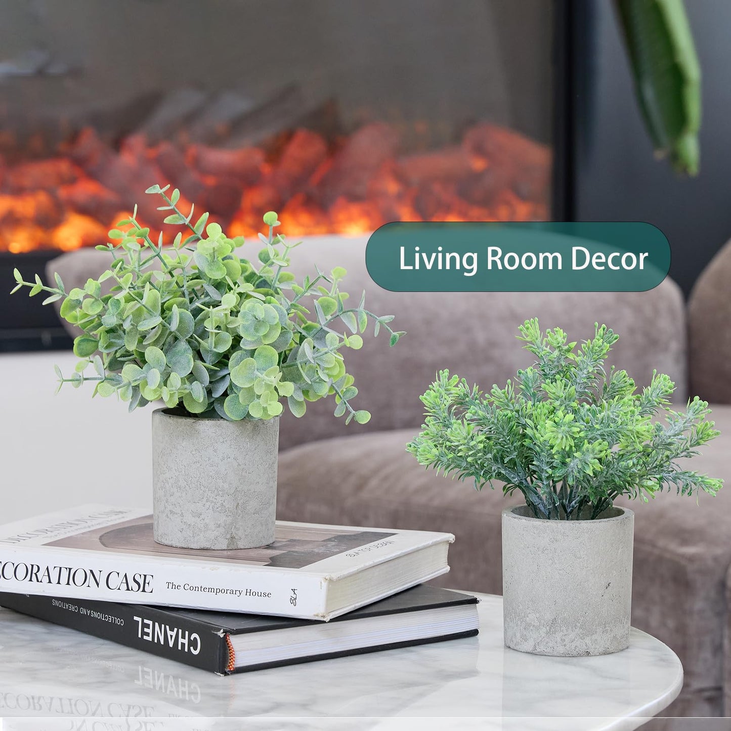 HOZON 3 Pack Small Potted Fake Plants Artificial Eucalyptus Realistic Bonsai Perfect for Home Office Desk Bookshelf Countertop Church Table Decor Boho Ornaments