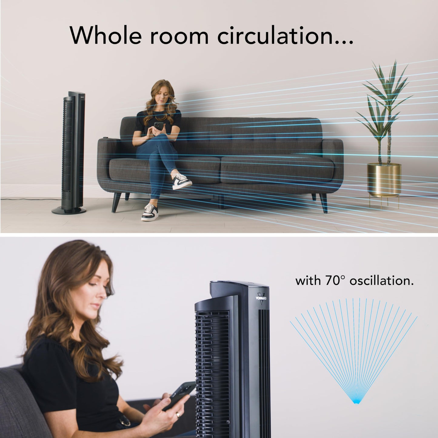 Vornado OZI42DC Tower Fan with Remote and Timer, Oscillating Standing Fan for Bedroom, Variable Speed for Precise Control, Energy Saving Design for Whole Room Cooling, Indoor Floor Fan, Black