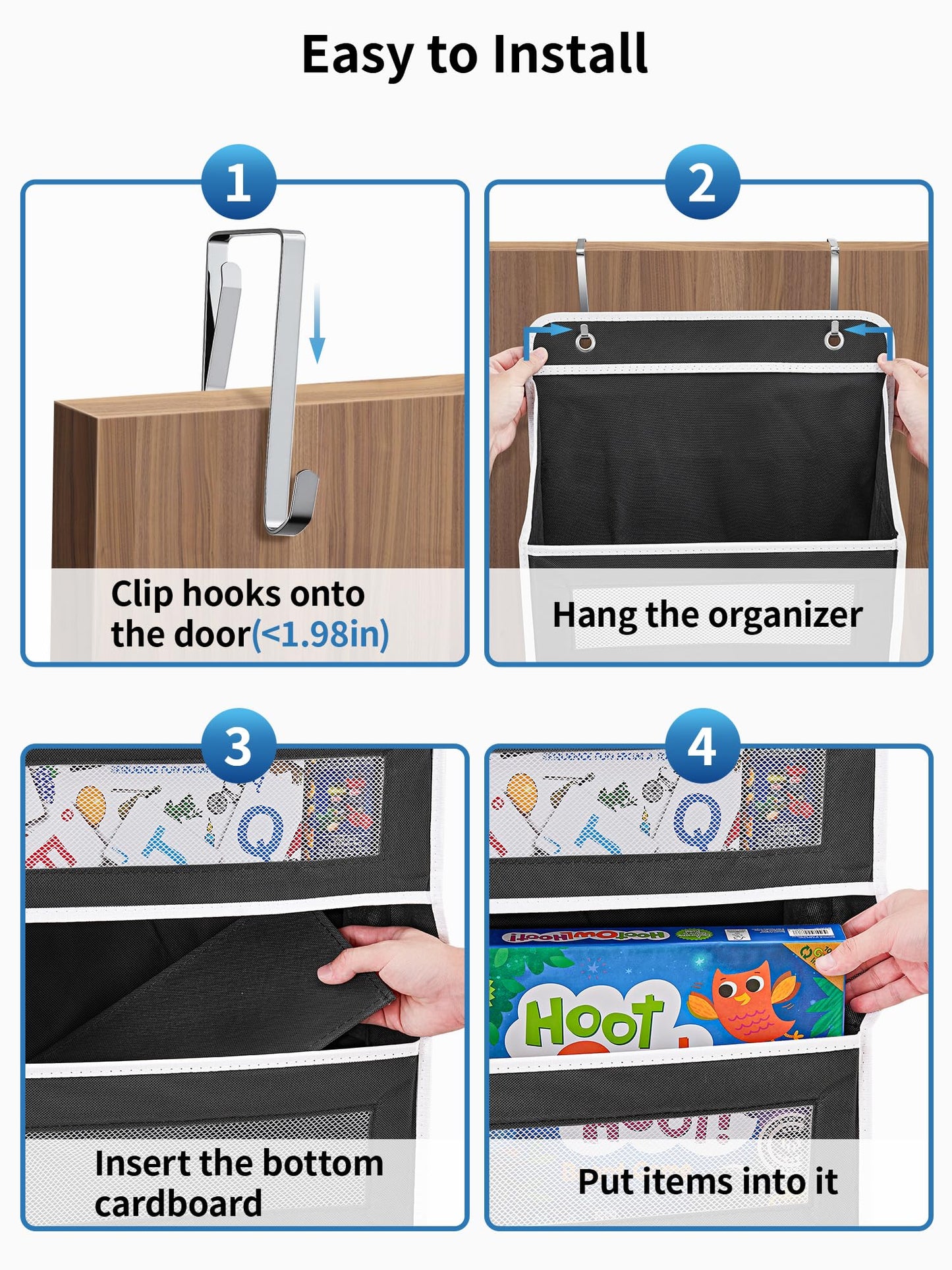 JARLINK 2 Pack Over the Door Organizer Storage, 5 Shelf Hanging Door Organizer with 5 Large Capacity Pockets, Anti Tilt 44 lb Load Behind Door Storage for Bedroom, Bathroom, Pantry, Nursery, (Black)