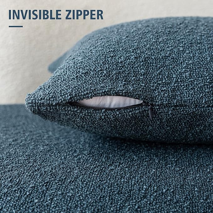 Foindtower Decorative Textured Boucle Throw Pillow Covers Accent Solid Pillow Cases Neutral Long Body Lumbar Couch Cushion Case for Chair Sofa Bedroom Living Room Home Decor 14x36 Inch,1PC,Blue