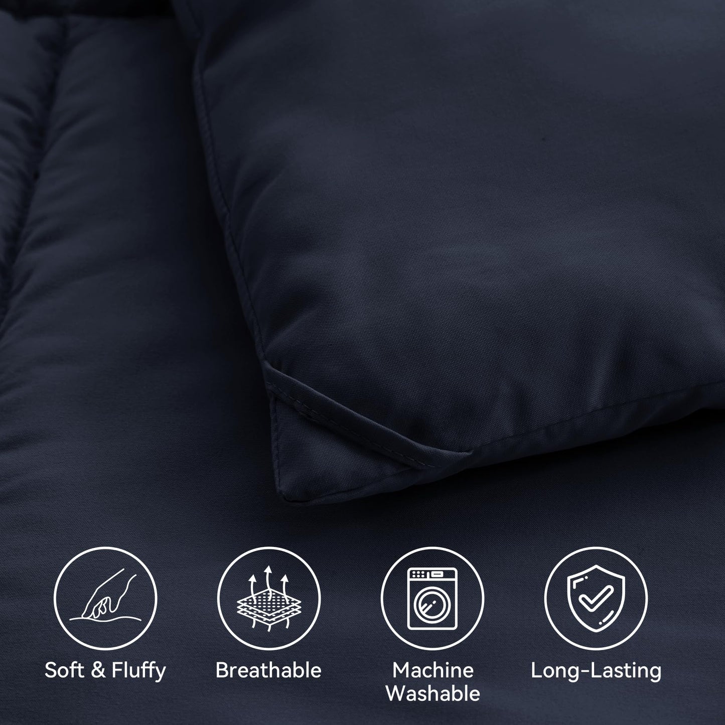 SunStyle Home Queen Comforter Set - 3 Pieces Reversible Comforters Queen Size, Lightweight Bedding Sets with 1 Down Alternative Comforter and 2 Pillow Shams for All Seasons,Navy Blue