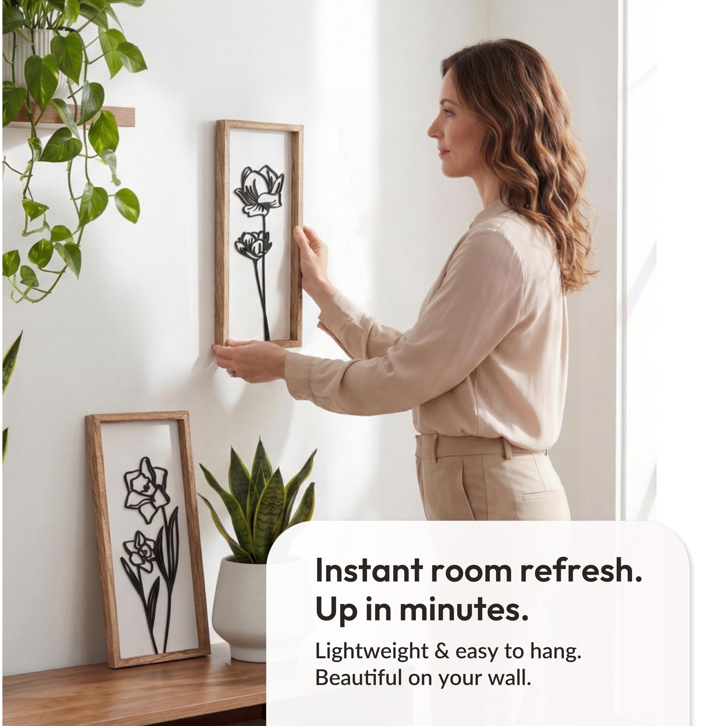 3D Black and White Wall Art (Set of 2) Lightweight, Wooden Ready-to-Hang Framed Floral Wall Art for Bathroom, Bedroom, Living Room or Office – Boho Botanical Farmhouse Decor – Gift-Boxed