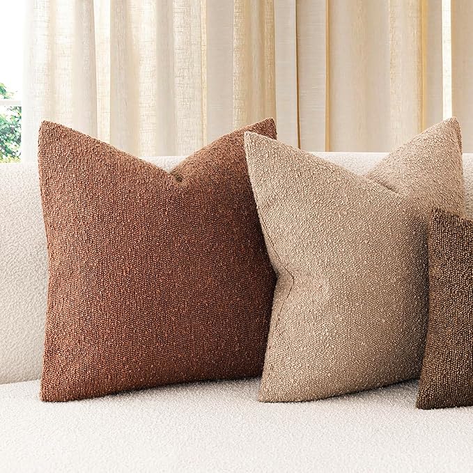 Foindtower Decorative Textured Boucle Throw Pillow Covers Accent Solid Lumbar Pillow Cases Neutral Soft Cozy Couch Cushion Case for Chair Sofa Bedroom Living Room Home Decor 12x20 Inch,1PC,Red Taupe