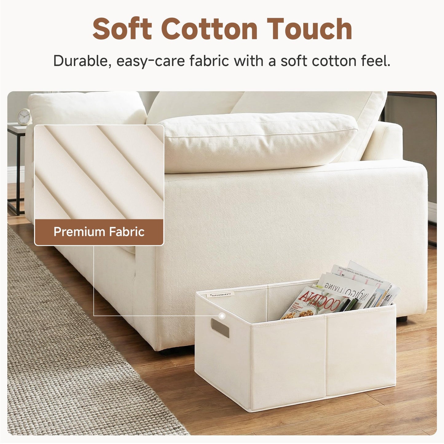 StorageWorks Fabric Storage Bins for Shelves, Closet Organizers and Storage Baskets, Closet Storage Bins with Cutout Handles, Large, 4-Pack, Ivory