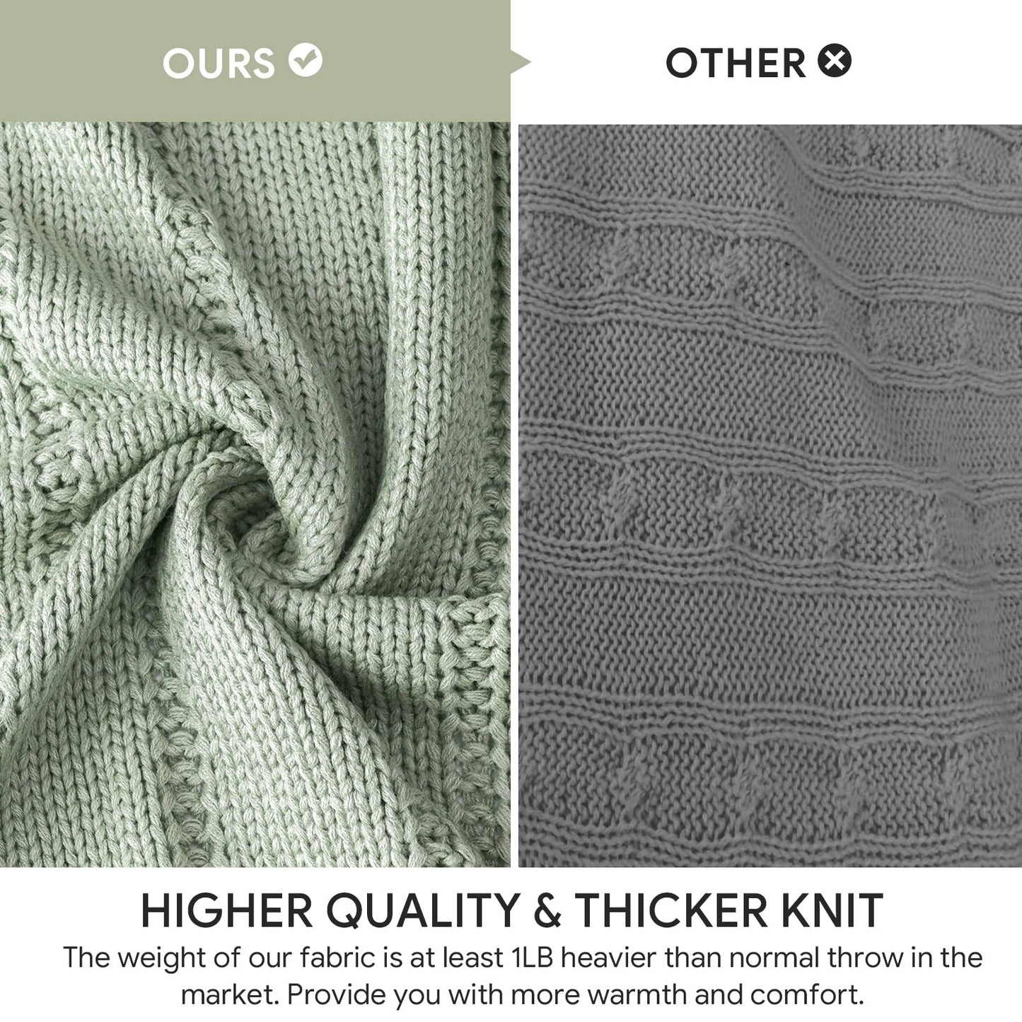 RECYCO Cable Knit Sage Green Throw Blanket Twin Size for Couch, Super Soft Warm Cozy Decorative Knitted Throw Blanket 3.6LB for Bed, Sofa, Chair Large 60"x80"